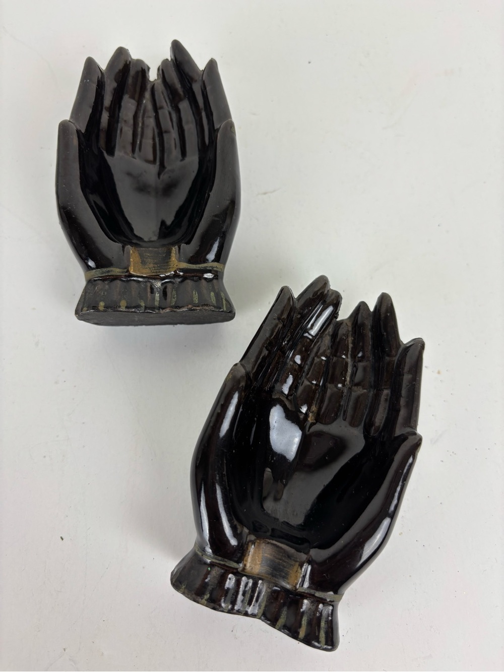 Vintage Hands- Small Ashtray/Trinkets-Black Ceramic-set of 2 Japan